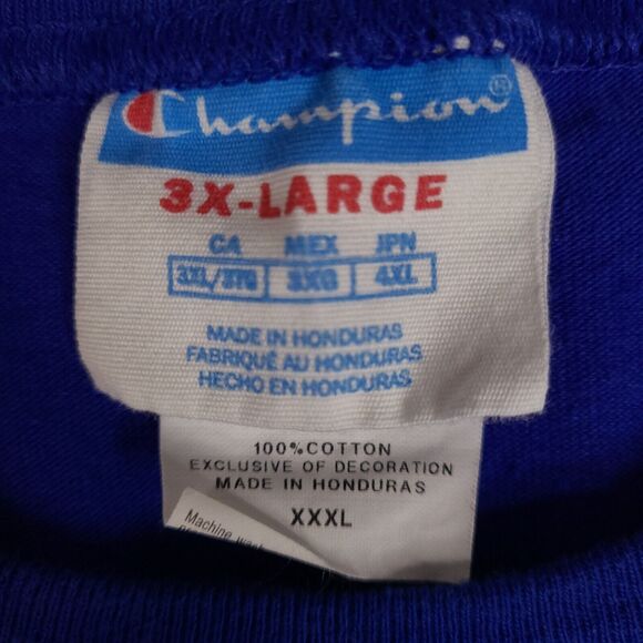 Vintage Champion Shirt Men's 2XL Blue Spell Out Felt Script Sports 90s - Picture 3 of 12